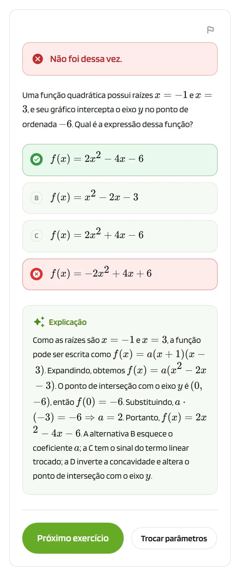 Tela do Estudador: a correção explica o erro, não só aponta