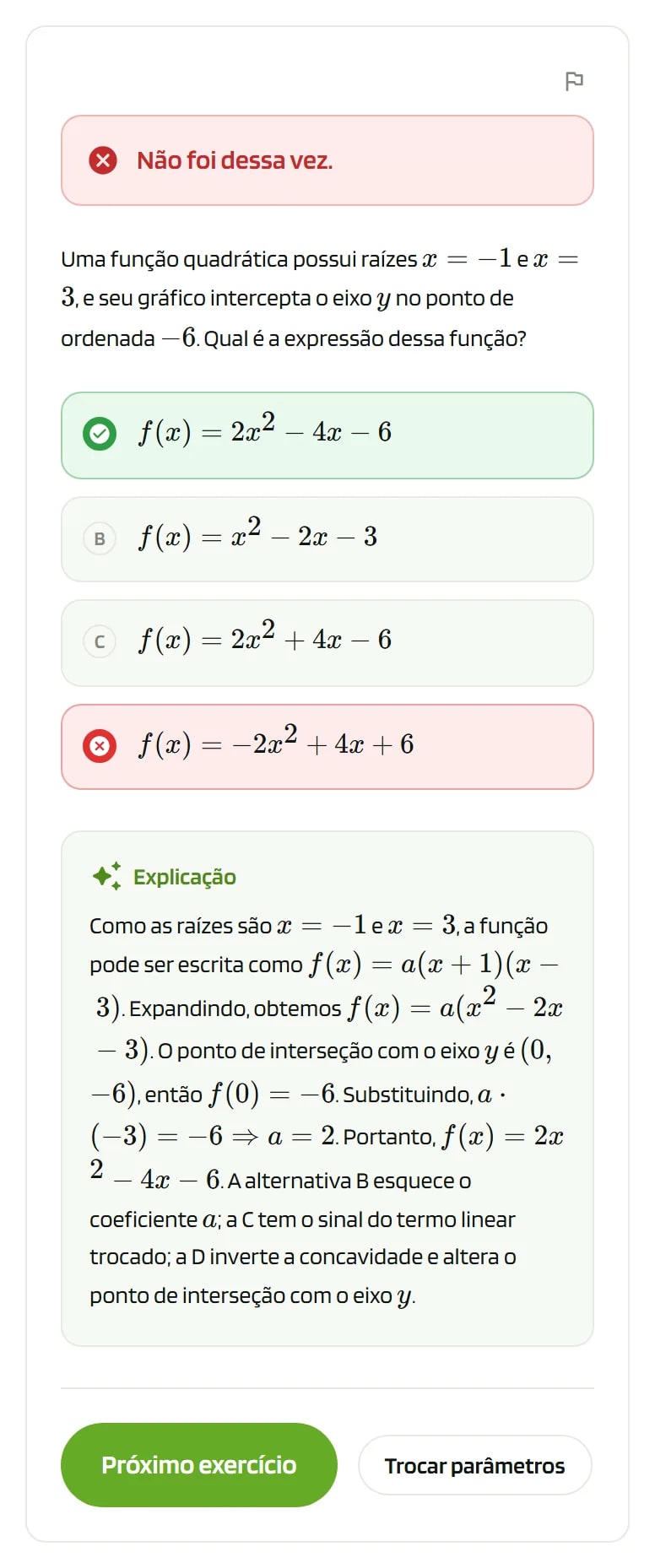 Tela do Estudador: a correção explica o erro, não só aponta